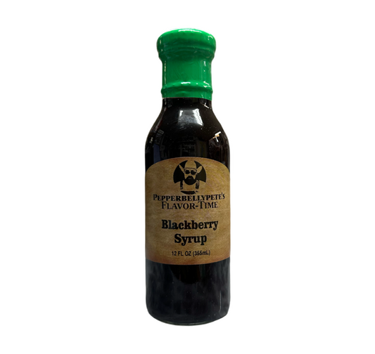 Pepper Belly Pete's Blackberry Syrup. Front.