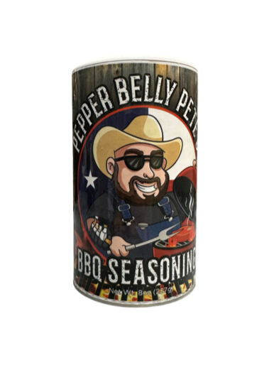 Pepper Belly Pete's BBQ Seasoning. Front>