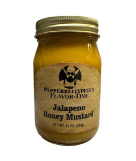 Pepper Belly Pete's Jalapeno Honey Mustard. Front. 